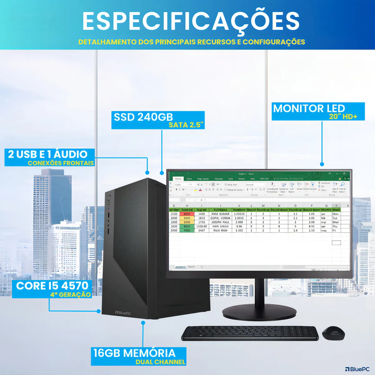 PC Completo Intel Core I5 4ª Geração 16gb Ram 240gb Ssd Monitor 20"